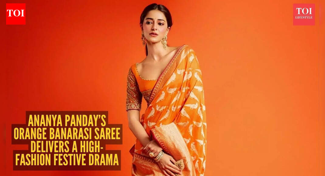 Ananya Panday’s striking orange Banarasi saree has a Christmas twist