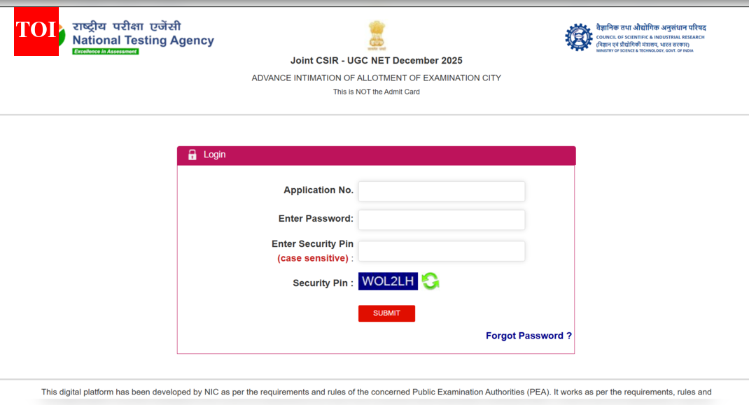 CSIR UGC NET city intimation slip 2025 released at csirnet.nta.nic.in: Direct link to download here