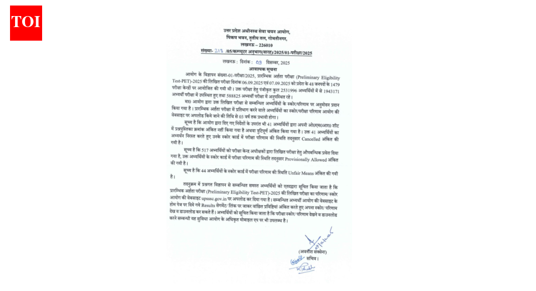 UPPSC PET result 2025 declared at upsssc.gov.in: Direct link to download here