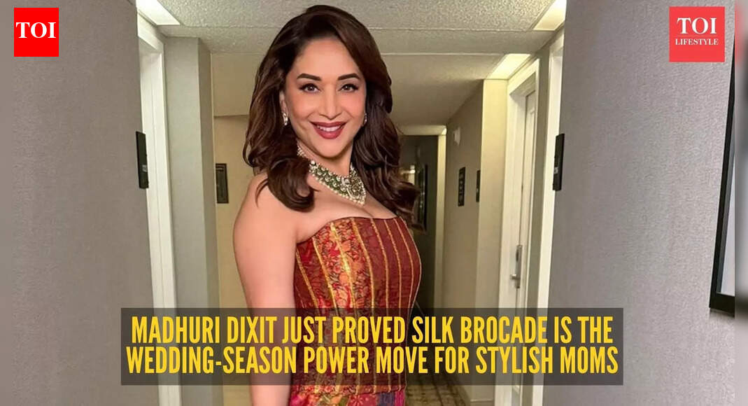 Madhuri Dixit elevates wedding-season glam in this luxe Banarasi brocade gown perfect for stylish moms