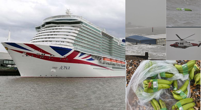 Containers of Bananas falling into sea delay cruise for 24 hours in Britain’s busiest waterway