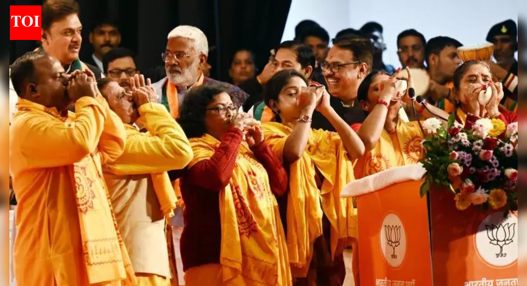 Drums, conch shells and saffron flags: Pankaj Chaudhary takes UP BJP charge; is 7-time MP