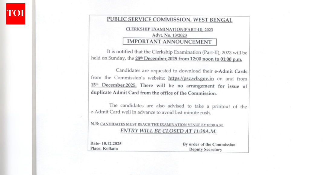 WBPSC Clerkship Mains admit card 2025 to be released shortly: Check where and how to download hall ticket