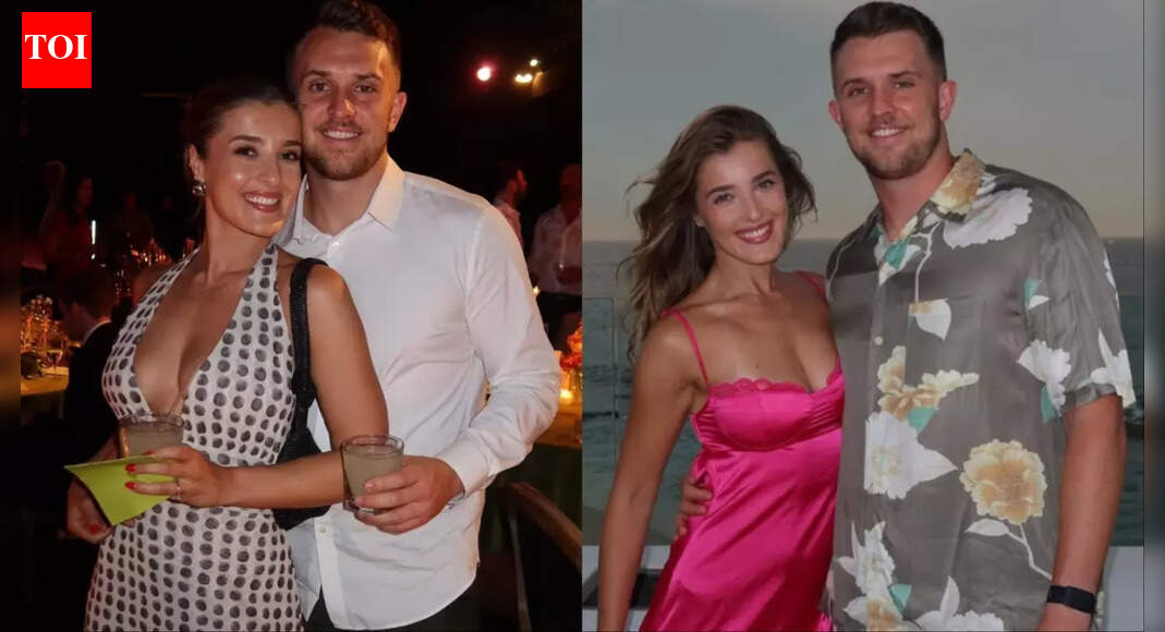 Jake Browning’s fiancée Stephanie Niles channels a Ski Bunny look in a monochrome houndstooth-patterned jumpsuit