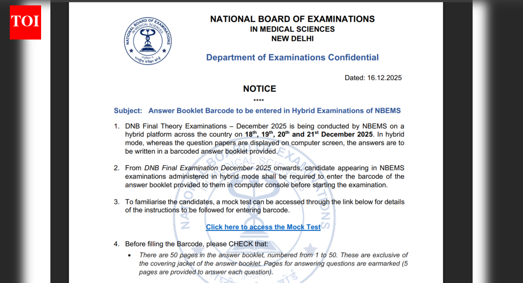 NBEMS issues crucial notice on barcode errors for DNB 2025 candidates: Check details here