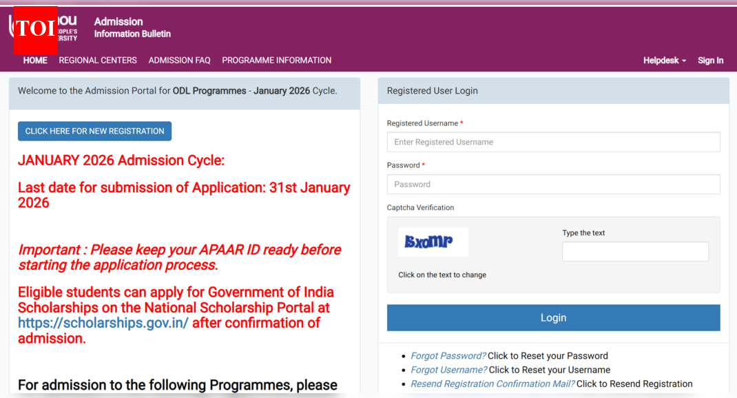 IGNOU opens admissions for January 2026 session in ODL programmes at ignou.ac.in: Direct link to apply here