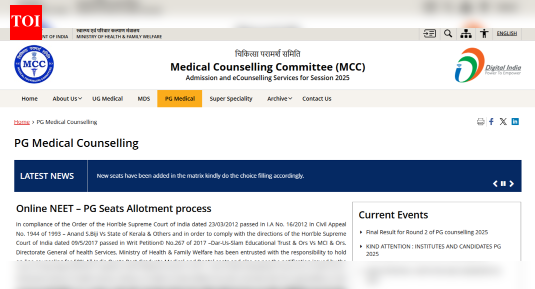 MCC NEET PG round 2 final seat allotment result 2025 released at mcc.nic.in: Direct link to download here