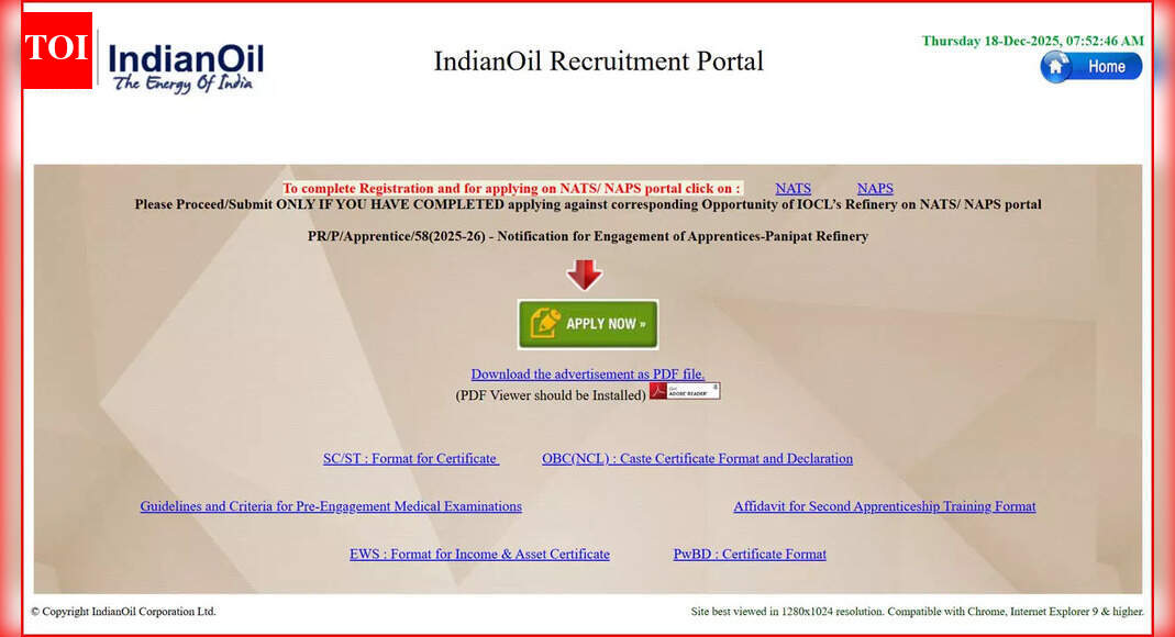 IOCL Apprentice Recruitment 2025-26: Last date to apply online for 2785 posts; check direct link here