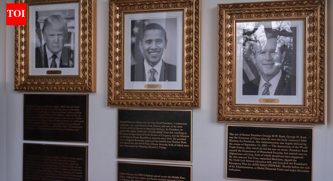 Portraits of US Presidents at White House: Donald Trump adds plaques; mocks Biden, Obama