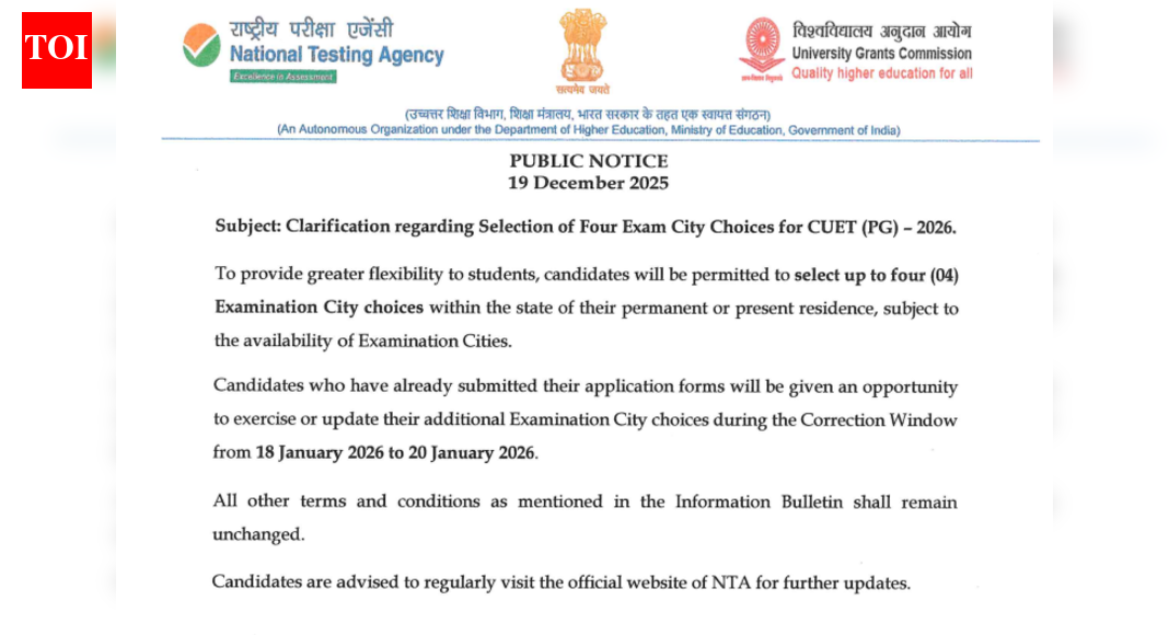 CUET PG 2026: NTA releases important notice on exam city selection; application correction window dates announced