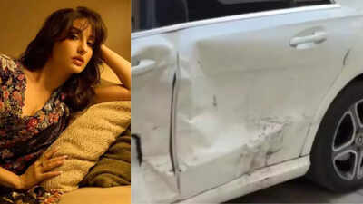  Nora Fatehi after drunk driver rams into her car in Mumbai