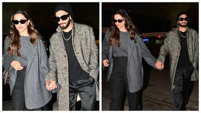 Ranveer Singh and Deepika Padukone twin at the airport; smile as paparazzi call actor 'Dhurandhar' amid film's blockbuster box office  success: PICS