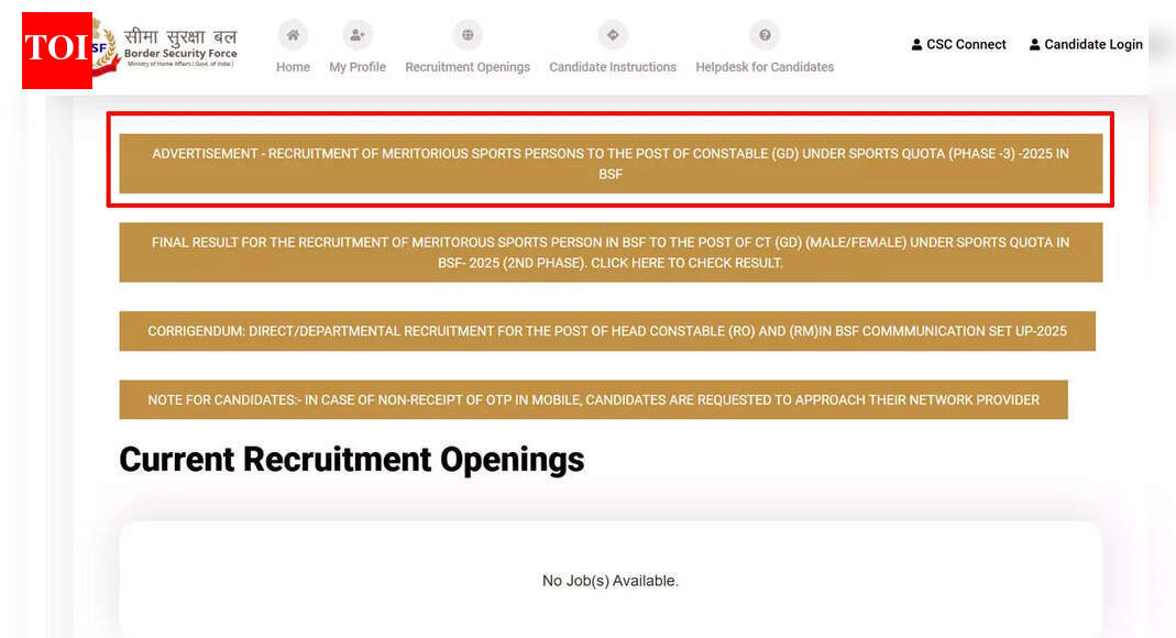 BSF constable GD sports quota 2025: Apply online for 549 posts at rectt.bsf.gov.in