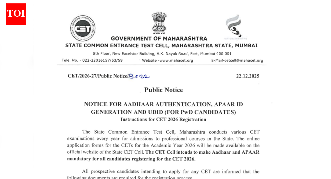 MHT CET 2026: Registration to require Aadhaar and APAAR ID; Maharashtra CET Cell issues important guidelines