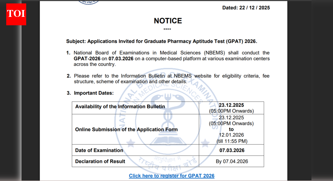 NBEMS GPAT registrations to start today: Check details here