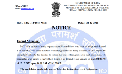 MCC extends NEET PG 2025 resignation window for round 1 and 2 seats; check official notice here