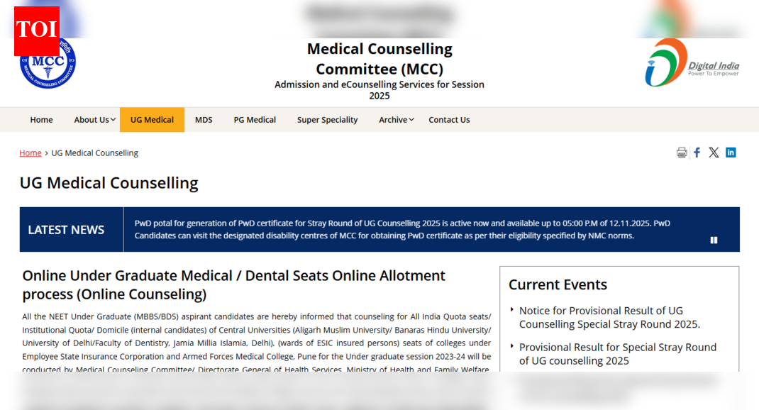 MCC NEET UG counselling 2025 special stray round seat allotment result released: Direct link to download here