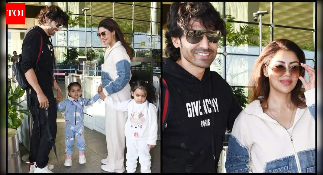 Debina Bonnerjee and Gurmeet Choudhary board flight with kids for the festive season's vacation; pose in the stylish sweats