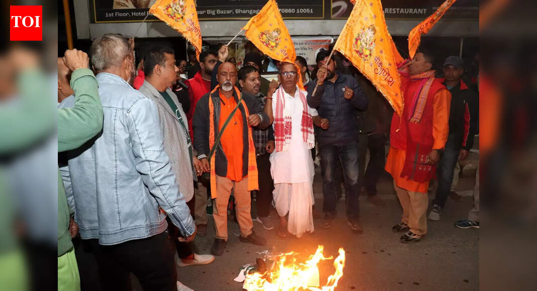 Assam University staff, Barak group protest attacks & arson in Bangladesh