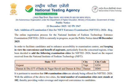 NIFTEE 2026 registration underway: NTA adds two new exam cities, total centres increase to 102