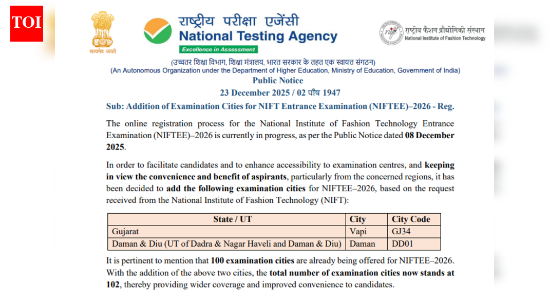 NIFTEE 2026 registration underway: NTA adds two new exam cities, total centres increase to 102
