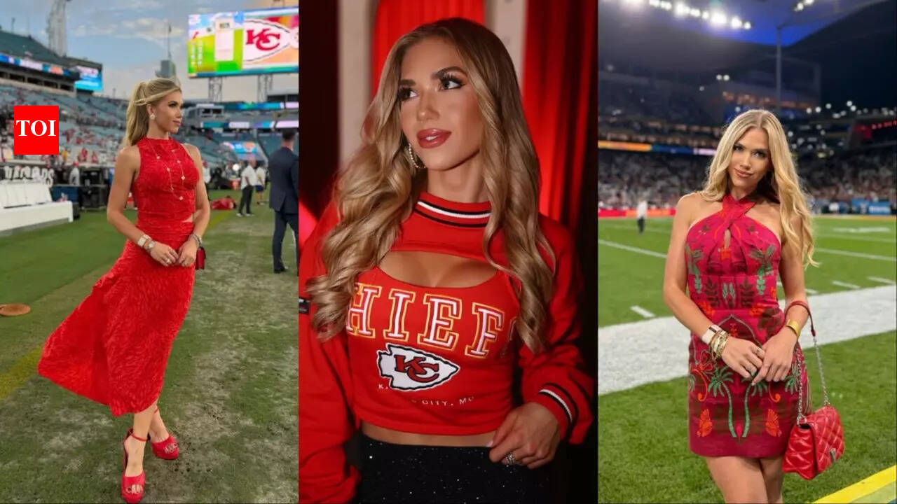 gracie hunt red dress Gracie Hunt goes braless in skintight red dress to support Kansas City  Chiefs as fans gasp 'stunning lady'