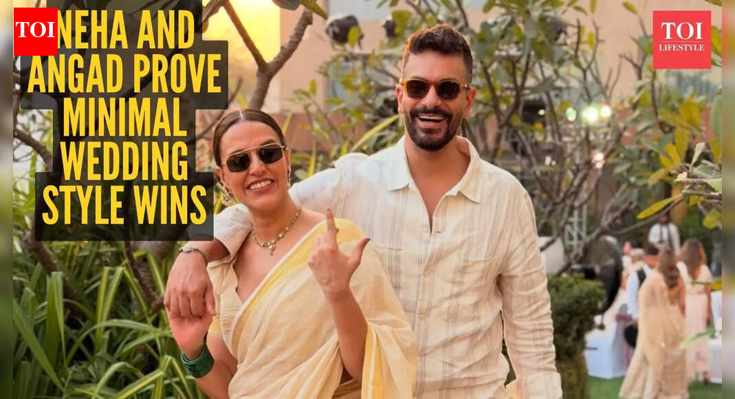 Neha Dhupia and Angad Bedi's low-key wedding guest style: Kasavu saree and co-ord set