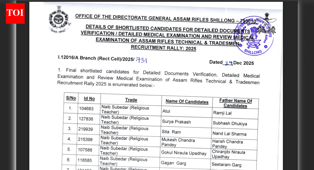 Assam Rifles Tradesmen and Technical result 2025 released at assamrifles.gov.in: Direct link to download here