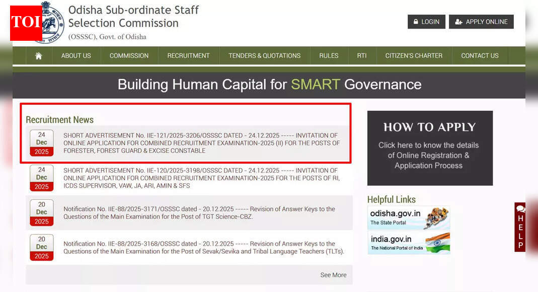 OSSSC Forest Guard and Forester recruitment 2026 notification released at osssc.gov.in for 943 vacancies; check details here