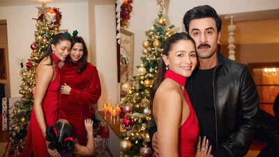 Ranbir Kapoor, Alia Bhatt make a gorgeous couple as they celebrate Christmas with family, don't miss little Raha clinging on to her mother - PICS inside