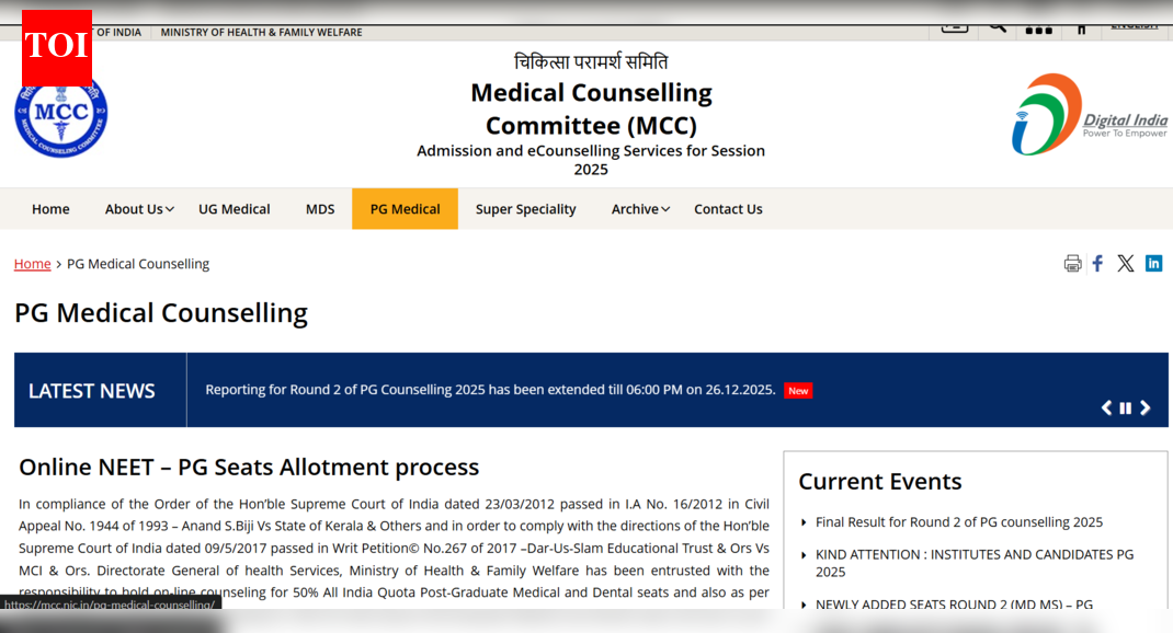 MCC NEET PG Counselling round 2 extended till 6 PM: Check details here