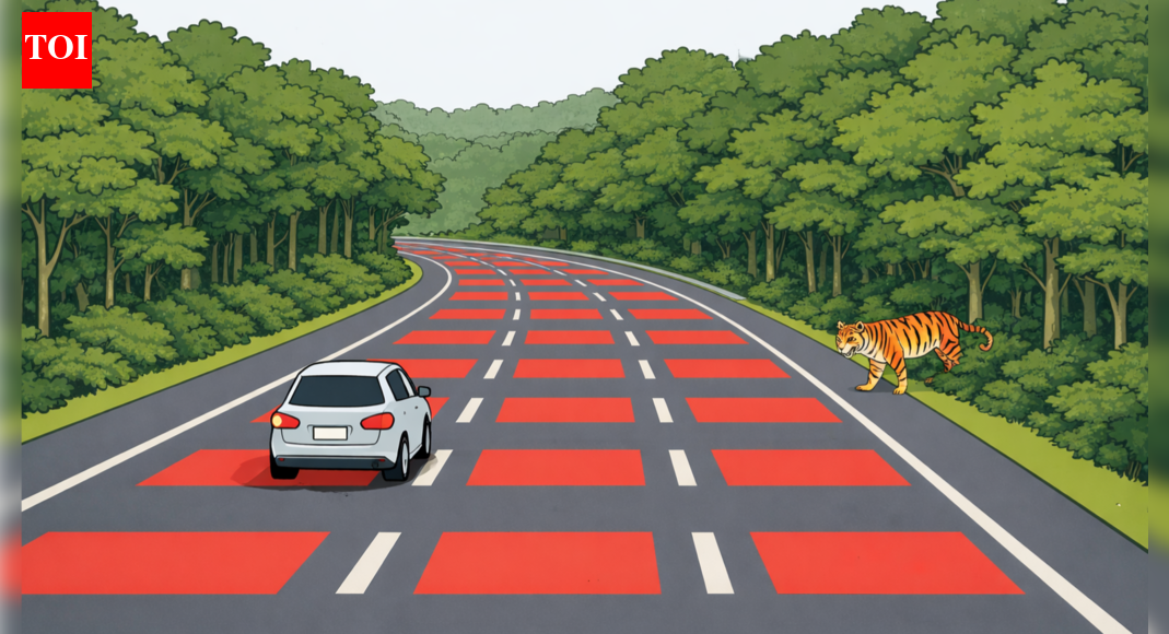 To make drivers slow down for animals, this road 'turns red'