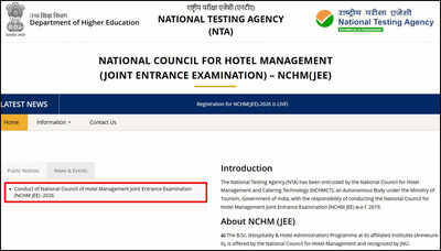 NCHM JEE 2026 notification released by NTA, applications open today at nchm.gov.in for hospitality aspirants; apply here
