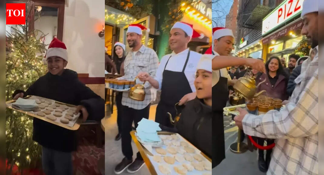 Vikas Khanna, Ranveer Brar and family spread the holiday cheer by distributing hot chocolate and cookies to waiting guests - Watch VIDEO