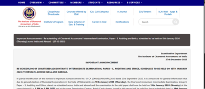 ICAI reschedules CA Intermediate exam Paper 5 for 2026: Check revised date and official notice here