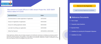 Bank of India recruitment 2025-26: Registration window opens for 514 Credit Officer posts; direct link to apply here
