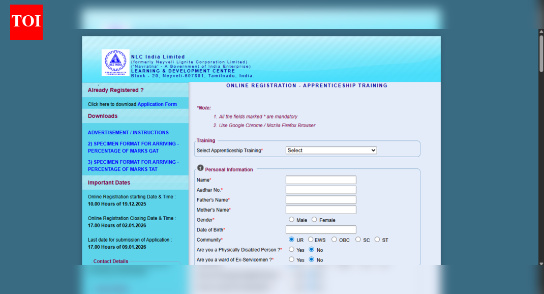 NLC Apprentice recruitment 2025: Registration window closes soon for 575 posts; check eligibility and direct link to apply