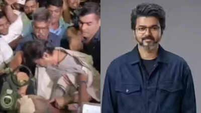 Thalapathy Vijay gets mobbed and falls at Chennai airport as fans rush to get a glimpse of him - Watch