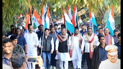 Union minister Dharmendra Pradhan leads tricolour march in Kudopali