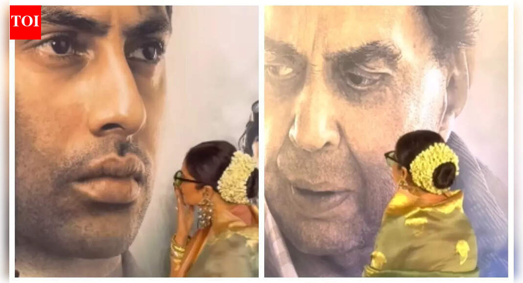 Rekha KISSES Amitabh Bachchan's grandson Agastya Nanda's poster; bows before late Dharmendra's poster at 'Ikkis' special screening - WATCH