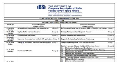 ICSI CS June 2026 time table for Executive, Professional exams released: Check dates here