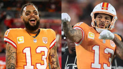 Tampa Bay Buccaneers WR Mike Evans hands his gloves to a young fan, sparking a reaction of pure, unforgettable joy