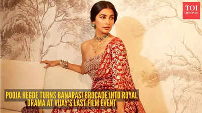 Pooja Hegde gives Benarasi brocade a royal, red-carpet twist at the audio launch of Thalapathy Vijay’s final film 'Jana Nayagan'