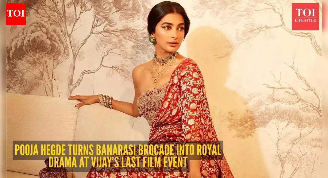 Pooja Hegde gives Benarasi brocade a royal, red-carpet twist at the audio launch of Thalapathy Vijay’s final film 'Jana Nayagan'