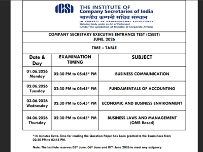 ICSI CSEET June timetable 2026 released at icsi.edu: Check details here