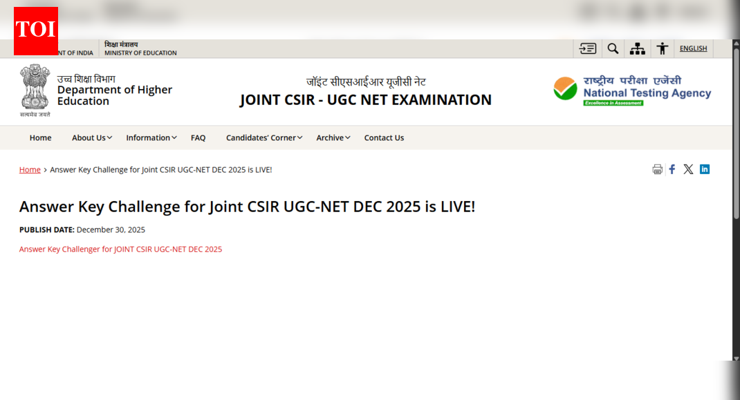 NTA CSIR UGC NET answer key 2025 objection window closes tomorrow for December session: Direct link to raise challenges here