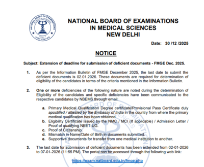 FMGE December 2025: NBEMS extends deficient document submission deadline to January 7; check details here