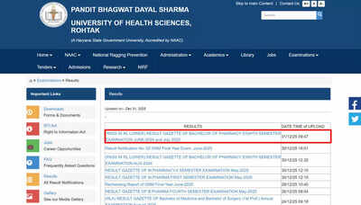 UHSR results 2025 for B.Pharmacy and other courses released at uhsr.ac.in; download PDF