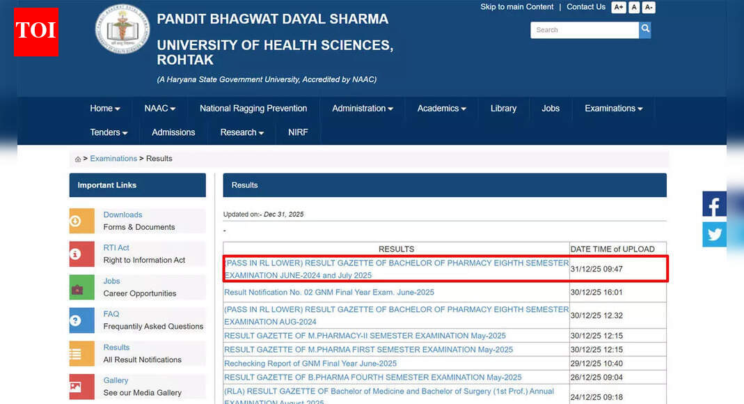 UHSR results 2025 for B.Pharmacy and other courses released at uhsr.ac.in; download PDF