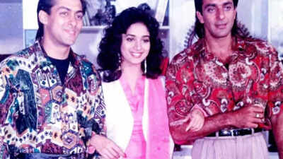 THIS Salman Khan, Sanjay Dutt and Madhuri Dixit's 34 year old pic from the sets of 'Saajan' will make you nostalgic